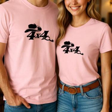 Imagem de Camiseta Algodão Unissex Estampa 4x4 Espora Chapéu Casal Country Cowbo