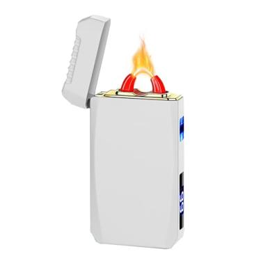 Imagem de YOZWOO Isqueiro elétrico recarregável USB C Isqueiros eletrônicos de alta potência isqueiro de plasma de arco de chama à prova de vento com bateria de longa duração para casa e exterior (branco
