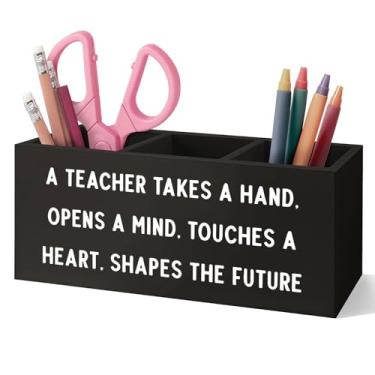 Imagem de VIIJJUE Porta-lápis de madeira para professores para sala de aula, presentes de agradecimento de professores, presentes de volta às aulas para professores, mulheres e homens