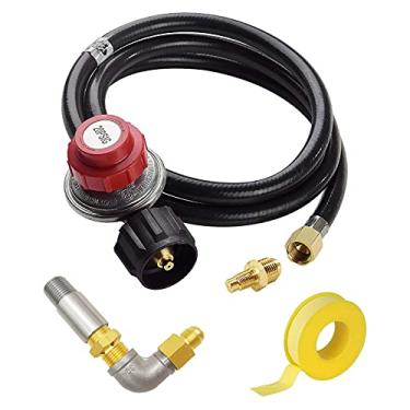 Imagem de MENSI Mangueira reguladora de propano ajustável de 3 m, 20 PSI com orifício de latão e kit misturador de ar 150.000 BTU para lareira, lareira, fogão a gás, defumador, queimador e fritadeira de peru