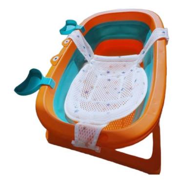 Imagem de Banheira Dobrável Para Bebê Com Redinha De Segurança - Tibaby, Laranja
