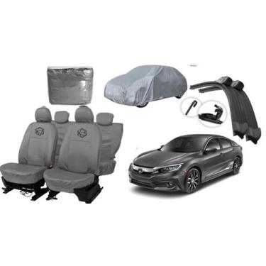 Imagem de Kit capa couro cinza Civic 16-21 + brinde + limpador - ferro tech br