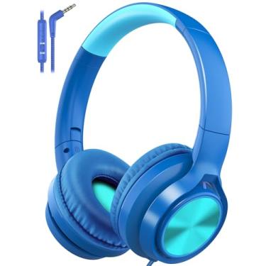 Imagem de Voopwink Fones de ouvido infantis com microfone, fones de ouvido com fio com volume limitado de 85 dB/94 dB para meninos, meninas, adolescentes, crianças, escola/viagem/iPad/tablet/celular