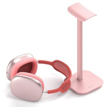 Imagem de MAMUVIMO Suporte de mesa de alumínio para seu fone de ouvido de jogos, suporte de fone de ouvido de música, suporte de fone de ouvido para economia de espaço, para todos os fones de ouvido, como Sony, Beats, Bose (rosa)