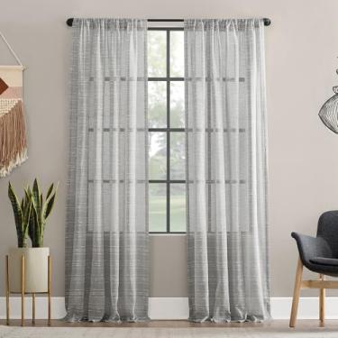 Imagem de Clean Window Painel de cortina transparente com listras texturizadas, antipoeira, alergia/animais de estimação, 132 cm x 160 cm, cinza