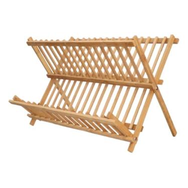 Imagem de Escorredor de Louça em Bambu Dobrável para Pratos Copos 43cm