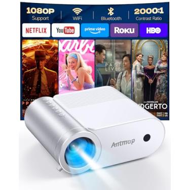 Imagem de Antmap Mini projetor com WiFi e Bluetooth, projetor portátil para iPhone 1080P, compatível com projetor externo WiFi sem fio para quarto, compatível com telefone/pad/laptop/TV Stick