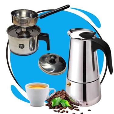 Imagem de Kit Panela Cuscuzeira Inox Pequena individual e Cafeteira Italiana Exp