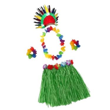 Imagem de KiBcsLic Cocar Indiano com Saia de Grama para Festivais, Casamentos, Carnavais E Celebrações, Saia Verde de 80 Cm