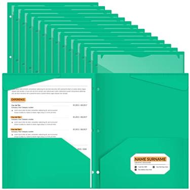 Imagem de Henoyso 60 peças de pasta com 3 furos, 2 pastas de bolso com 3 pontas, pastas de plástico grosso resistente com bolso frontal transparente para pastas de fichário de 3 anéis, sala de aula de escritório escolar, 29 x 23 cm (verde)