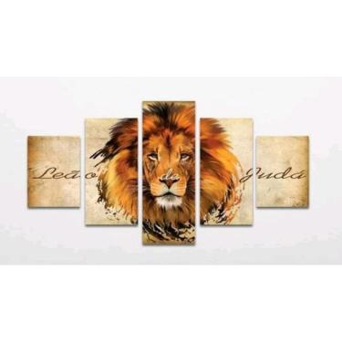 Imagem de Quadro Mosaico 5 Peças Horizontal Fita Dupla Face Leão Juda