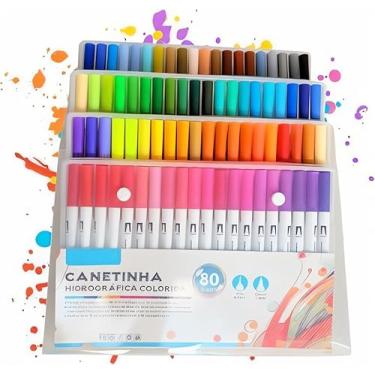Imagem de Canetinhas Coloridas Ponta Dupla Hidrográfica – Fina e Grossa – Kit Artístico para Desenho, Lettering, Escolar (80)