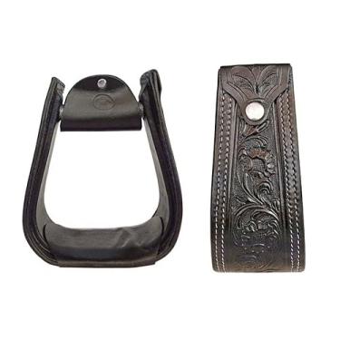 Imagem de Professional Equine Estribos de sela de cavalo Western Tack floral trabalhado à mão coberto de couro 51173BR