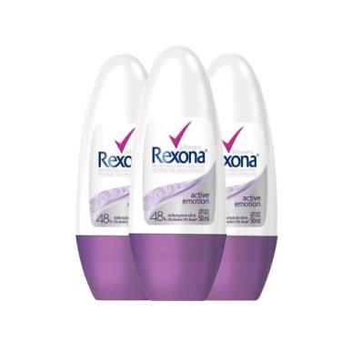 Imagem de Kit Desodorante Roll On Rexona Active Emotion 50ml - 3 Unidades