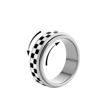 Imagem de Anel Fidget Xadrez para Adultos Aço Inoxidável Giratório Anel Giratório Moderno Ansiedade Alívio Estresse Joias Presentes para Mulheres e Homens, Aço inoxidável, Sem pedra preciosa