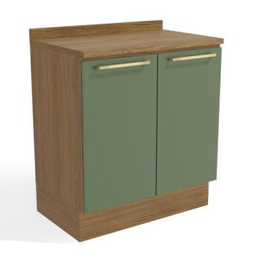 Imagem de Balcão 80cm com Tampo 2 Portas Botanic Kappesberg - Nogueira/Verde Oli