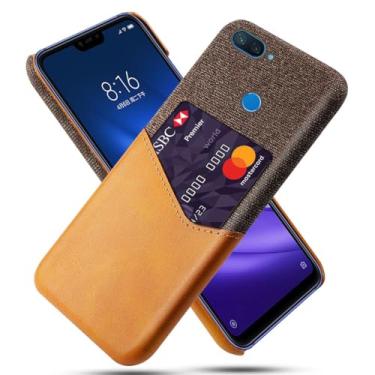 Imagem de Capa para Xiaomi Mi 8 Lite,Tela e tampa de couro PU,Antideslizante,360°cobertura completa à prova de choque com 1 slot de cartão atrás,Prevenção de queda-Brown
