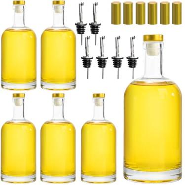 Imagem de Tosnail Pacote com 6 frascos dispensadores de óleo e vinagre de 500 ml, dispensador de azeitona de vidro com bico de aço inoxidável, tampa de cortiça e filmes retráteis, recipiente de óleo