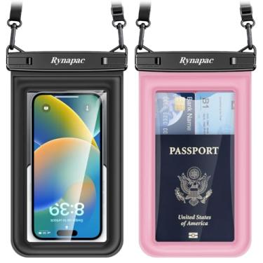 Imagem de [Até 21,6 cm] Bolsa de telefone flutuante à prova d'água, pacote com 2 capas de telefone à prova d'água com cordão para iPhone 16 15 14 Pro Max, Galaxy S24+ S23 S22, bolsa seca para celular IPX8