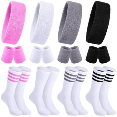 Imagem de Hillban Roupas de treino dos anos 80, acessórios para mulheres e homens, faixas de cabelo neon para tênis, vôlei, esporte, Cor clássica, about 19.5 x 5.5 cm/ 7.68 x 2.17"