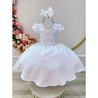 Imagem de Vestido Infantil Branco Busto Com Renda Daminhas Festas batismo - Piu 