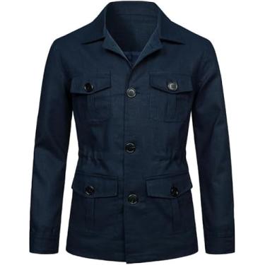 Imagem de Safári De Linho Masculino Leve Casual Safári Blazer Safári De Outono Masculino, 1, 5XL