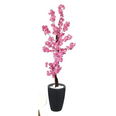 Imagem de Cerejeira Artificial Rosa Flor Pessegueiro Vaso Decoração(Coluna Preto)