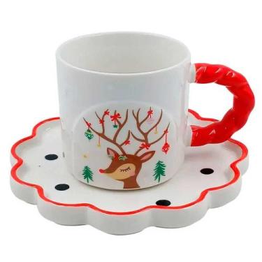 Imagem de Xícara Natalina c/Pires em Cerâmica Rena 250ml - L Home