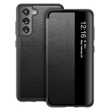 Imagem de Capa flip para Samsung Galaxy S21 FE S View, fosco translúcido, transparente, fólio, 360 graus, capa protetora para celular para Samsung S21 FE, capa flip de luxo para Samsung S21 FE (preto)