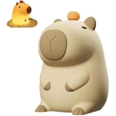 Imagem de Luminária de Mesa Capyvara em Silicone, Luz Noturna Infantil com Controle de Toque, 2 Níveis de Brilho, Bege