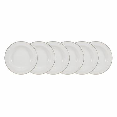 Imagem de Estojo com 6 Pratos Fundos em Porcelana, Modelo Itamaraty, Redondo, Decoração Filete Ouro, Filete em Ouro, Porcelana Schmidt