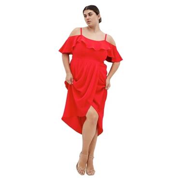 Imagem de City Chic Vestido feminino plus size - midi drapeado de flerte, Tigerlírio, 48