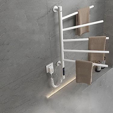 Imagem de Toalheiro Térmico para 5 toalhas, Fio Lado Esquerdo/Direito Cromado, Banho Toalheiro Elétrico Para Casa, Rotação de 180°,220v/110v,White