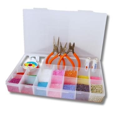 Imagem de Caixa Organizadora com Com tampa e 16 divisórias para guardar bijuterias Miçangas e Parafusos 30cm x 19,5cm