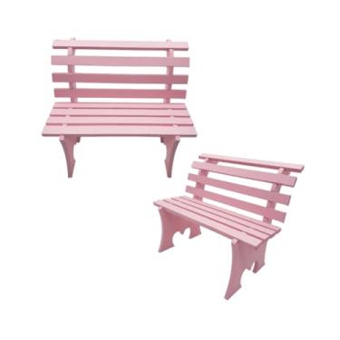 Imagem de Mini Banco Banquinho da praça item decorativo em mdf Pintado(Rosa)