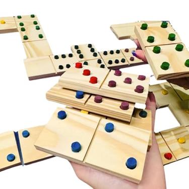 Imagem de Dominó Gigante em Madeira 28 pçs Brinquedo Educativo Jogo inclusão Alto Relevo Braille Infantil Idoso