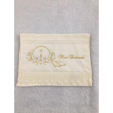 Imagem de Toalha de lavabo Bordada em Dourado Meu Batizado - DaniBordados