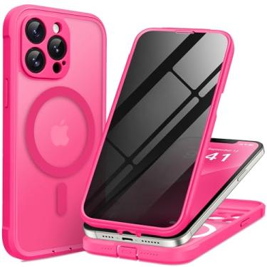 Imagem de BERFY Capa para iPhone 13 Pro Max, compatível com MagSafe, protetor de tela de privacidade integrado e proteção de câmera, capa de telefone fosca antiespião à prova de choque para 13 Pro Max de 6,7