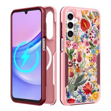 Imagem de LISEVO Capa para celular Samsung Galaxy A14 5G - [Compatível com MagSafe] Capa protetora magnética fofa feminina flores florais design resistente à prova de choque para Samsung Galaxy A14 5G capas