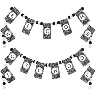 Imagem de 4 peças 8,06 m composição volta às aulas banner decorações feltro bem-vindo à escola sala de aula decoração de festa primeiro dia banner guirlanda adereços de foto (caderno de composição)