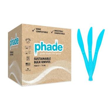 Imagem de phade Facas 100% compostáveis – Talheres PHA sustentáveis com certificação BPI, 750 unidades desembaladas, utensílios descartáveis ecológicos de 17 cm para casa, eventos, catering – Feito nos EUA