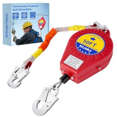 Imagem de YouBXupup Cordão de proteção contra quedas protetor de queda de 1,5 m, engrenagem de travamento duplo autoretrátil, linha de vida de segurança de queda de concha dupla, corda para telhados, construção