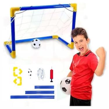 Imagem de Trave De Futebol Infantil G TRAVINHA + Bola + REDE + BOMBINHA Mini Gol DESMONTÁVEL GOLZINHO QUALIDADE PREMIUM 60/40CM