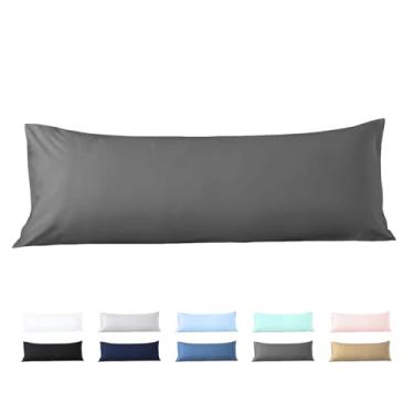 Imagem de Capa de travesseiro corporal 50 x 152 cm, 100% algodão egípcio, 600 fios, suave para a pele, 1 pacote com fecho de zíper 50 x 152 cm, cinza escuro
