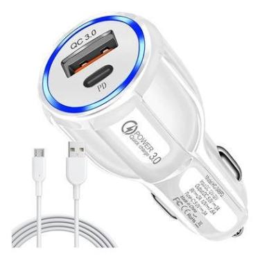 Imagem de Carregador Veicular Usb/tipo-c Quick Charge 3.0 + Cabo Carregamento Rápido Para Carro (...