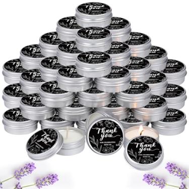 Imagem de MTLEE 50 peças de velas de agradecimento, lembrancinhas de casamento, chá de bebê para convidados 28 g lavanda perfumada cera de soja vela de aromaterapia lembrancinhas para chá de bebê nupcial (preto