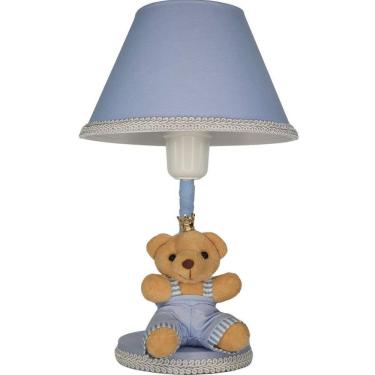 Imagem de Abajur Infantil Quarto Bebê Azul Liso Principe Urso Bege