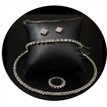Imagem de Conjunto Colar Brinco Pulseira Anel Strass Festa Noiva C29 - Milly - O
