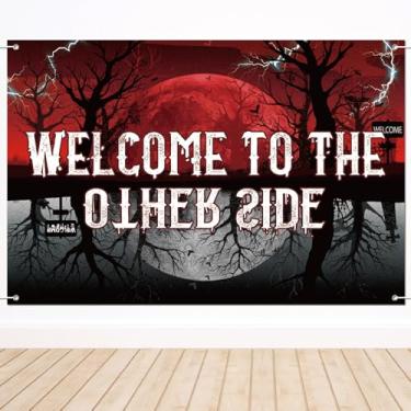 Imagem de Welcome To The Other Side Painel de Fundo, 150x100cm Bandeira Floresta Horror Estranho Cabeça Baixo Decorações Festa Assustadoras para Halloween Aniversário Decoração Parede Adereços Fotos