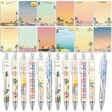 Imagem de Wxiben Florida Stick Notes com canetas – 24 peças de blocos de notas de cenário da Flórida, canetas esferográficas de viagem pela cidade, presentes de lembrança de férias na América, presentes para